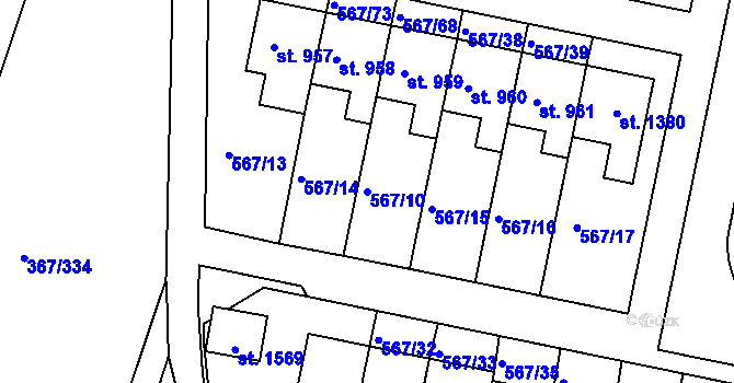 Parcela st. 567/10 v KÚ Třebeš, Katastrální mapa