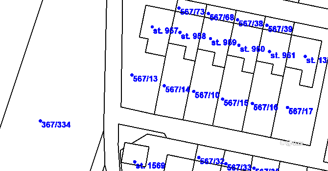 Parcela st. 567/14 v KÚ Třebeš, Katastrální mapa