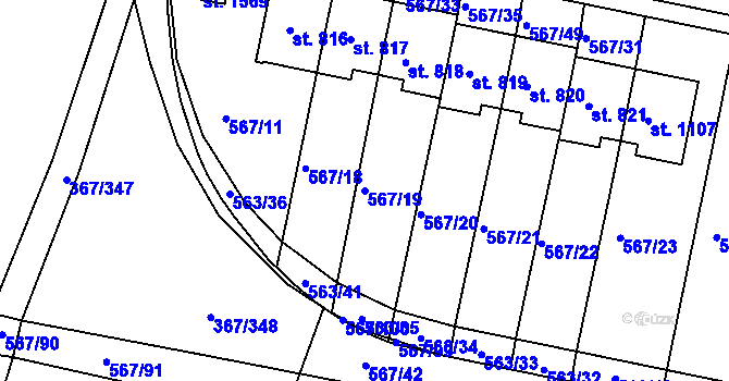 Parcela st. 567/19 v KÚ Třebeš, Katastrální mapa