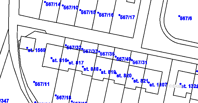 Parcela st. 567/35 v KÚ Třebeš, Katastrální mapa
