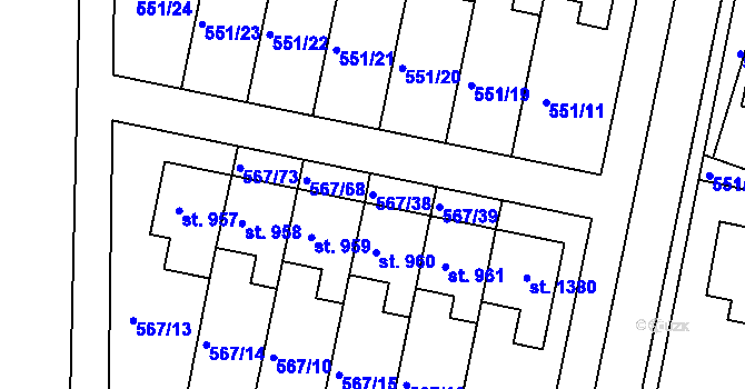 Parcela st. 567/38 v KÚ Třebeš, Katastrální mapa