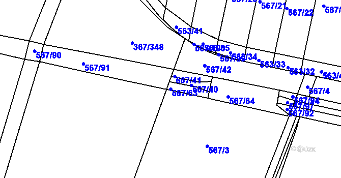 Parcela st. 567/63 v KÚ Třebeš, Katastrální mapa