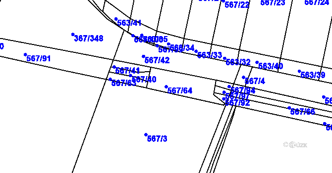 Parcela st. 567/64 v KÚ Třebeš, Katastrální mapa