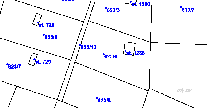 Parcela st. 623/6 v KÚ Třebeš, Katastrální mapa