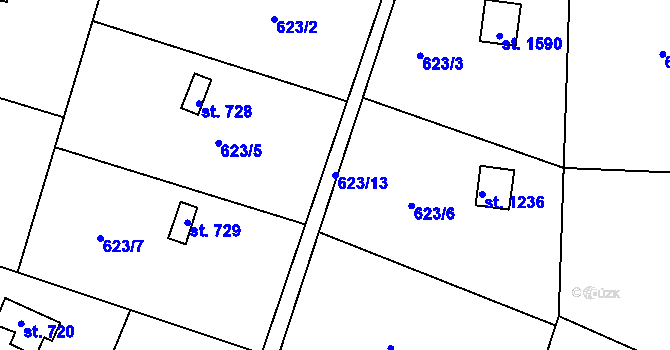 Parcela st. 623/13 v KÚ Třebeš, Katastrální mapa