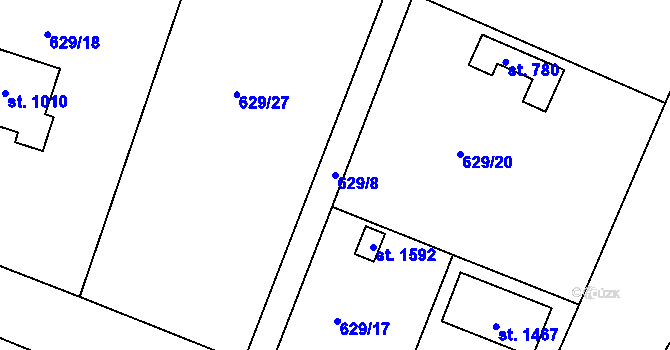 Parcela st. 629/8 v KÚ Třebeš, Katastrální mapa