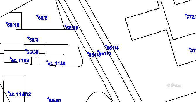 Parcela st. 661/3 v KÚ Třebeš, Katastrální mapa