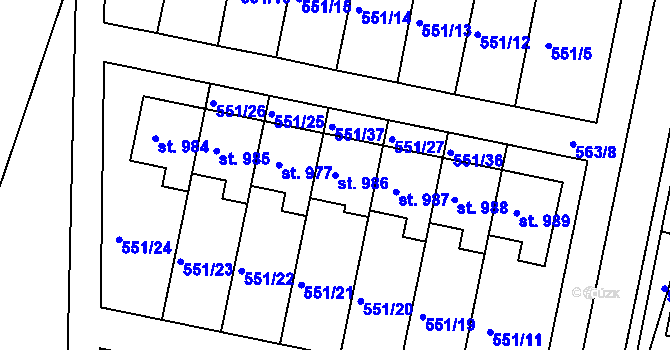 Parcela st. 986 v KÚ Třebeš, Katastrální mapa