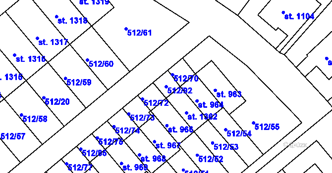 Parcela st. 512/92 v KÚ Třebeš, Katastrální mapa
