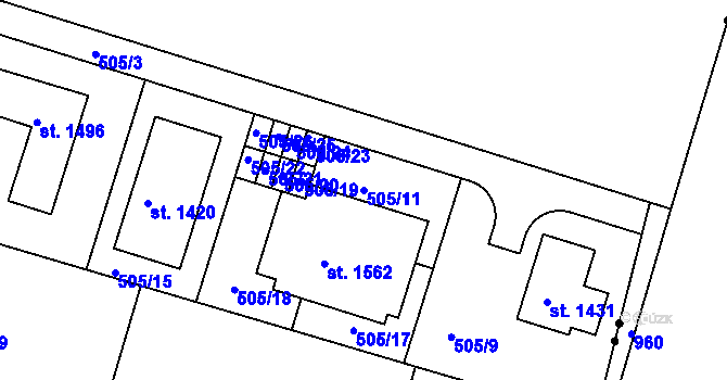Parcela st. 505/11 v KÚ Třebeš, Katastrální mapa