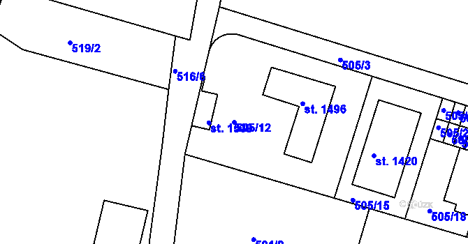 Parcela st. 505/12 v KÚ Třebeš, Katastrální mapa