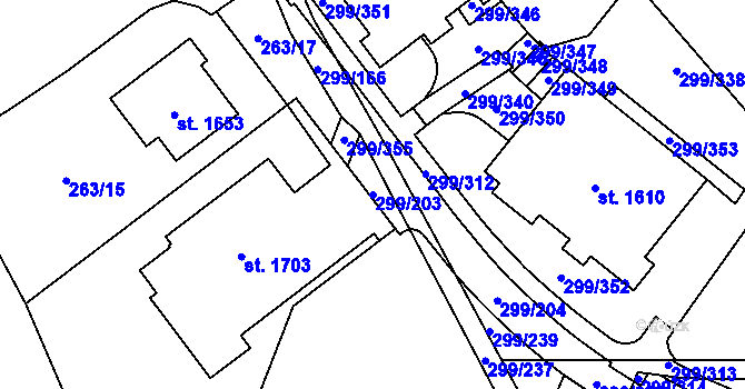 Parcela st. 299/203 v KÚ Třebeš, Katastrální mapa