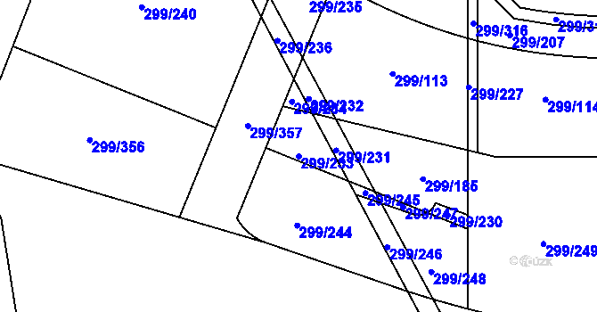 Parcela st. 299/233 v KÚ Třebeš, Katastrální mapa
