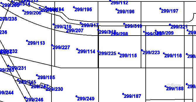 Parcela st. 299/225 v KÚ Třebeš, Katastrální mapa