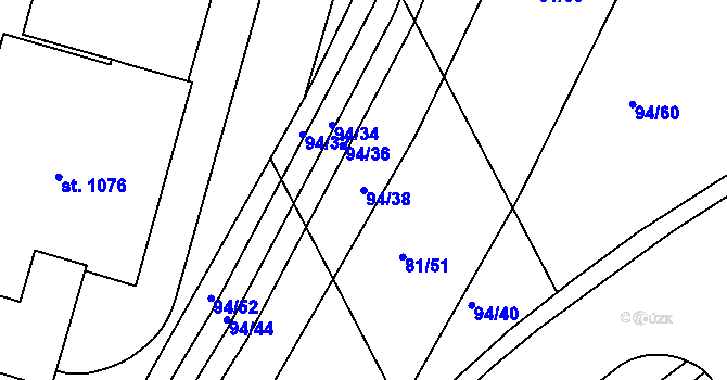 Parcela st. 94/38 v KÚ Třebeš, Katastrální mapa