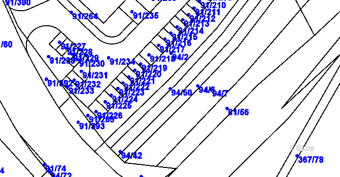 Parcela st. 94/50 v KÚ Třebeš, Katastrální mapa