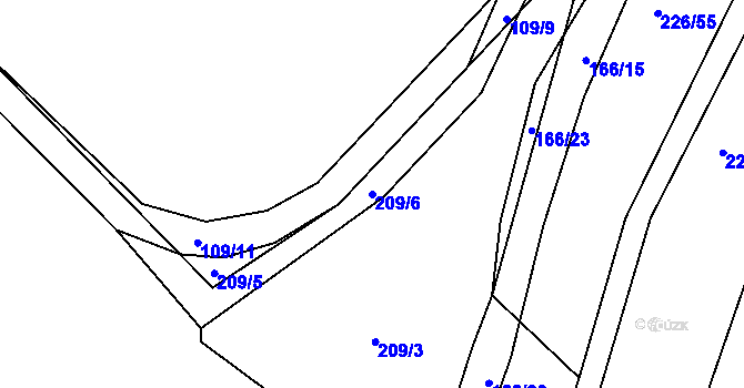 Parcela st. 209/6 v KÚ Třebeš, Katastrální mapa