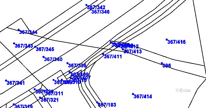 Parcela st. 367/411 v KÚ Třebeš, Katastrální mapa