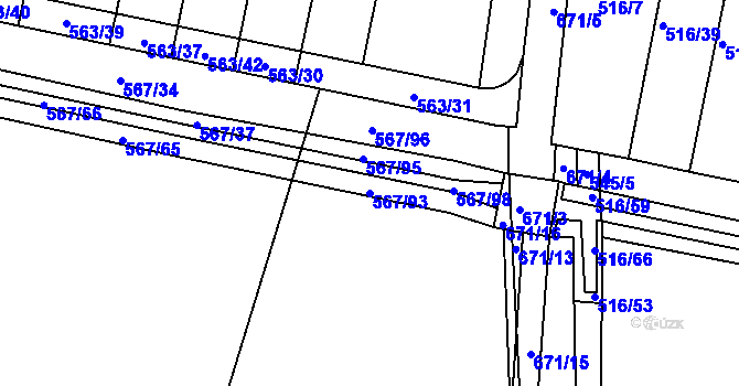Parcela st. 567/93 v KÚ Třebeš, Katastrální mapa