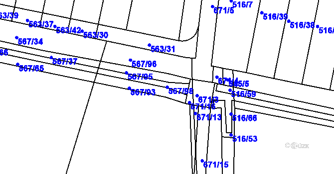 Parcela st. 567/98 v KÚ Třebeš, Katastrální mapa