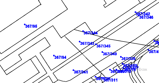 Parcela st. 367/343 v KÚ Třebeš, Katastrální mapa