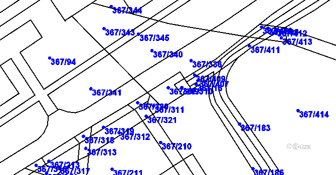 Parcela st. 367/349 v KÚ Třebeš, Katastrální mapa
