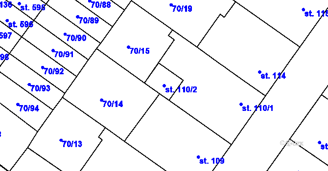 Parcela st. 110/2 v KÚ Třebeš, Katastrální mapa