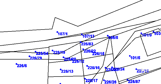 Parcela st. 226/83 v KÚ Třebeš, Katastrální mapa