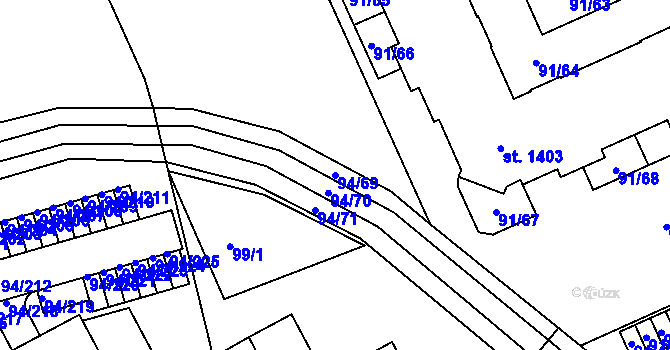 Parcela st. 94/69 v KÚ Třebeš, Katastrální mapa