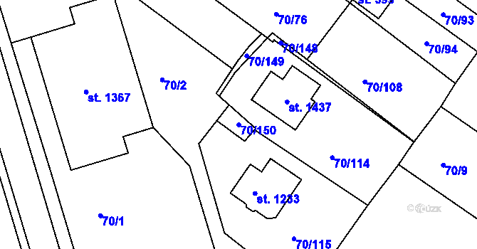 Parcela st. 70/150 v KÚ Třebeš, Katastrální mapa