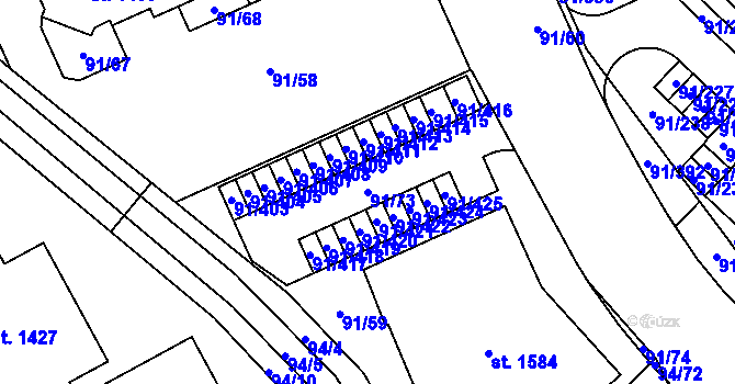 Parcela st. 91/73 v KÚ Třebeš, Katastrální mapa