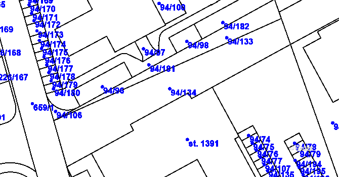 Parcela st. 94/134 v KÚ Třebeš, Katastrální mapa