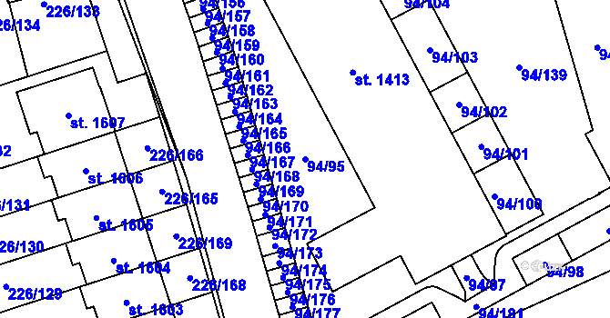 Parcela st. 94/95 v KÚ Třebeš, Katastrální mapa