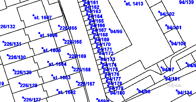 Parcela st. 94/172 v KÚ Třebeš, Katastrální mapa