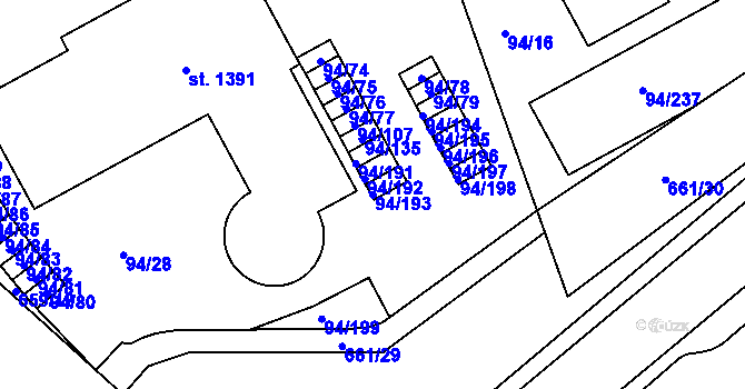 Parcela st. 94/193 v KÚ Třebeš, Katastrální mapa