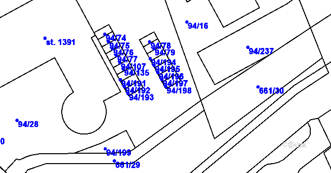 Parcela st. 94/198 v KÚ Třebeš, Katastrální mapa