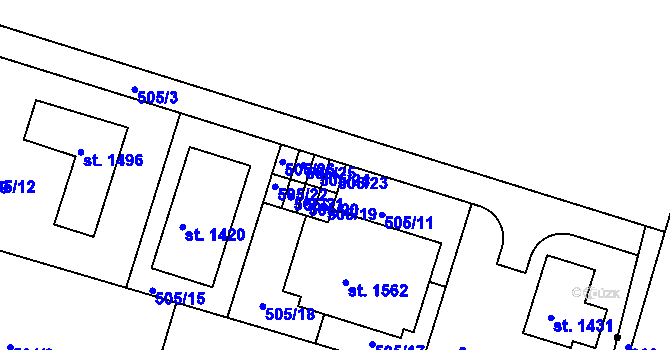 Parcela st. 505/23 v KÚ Třebeš, Katastrální mapa