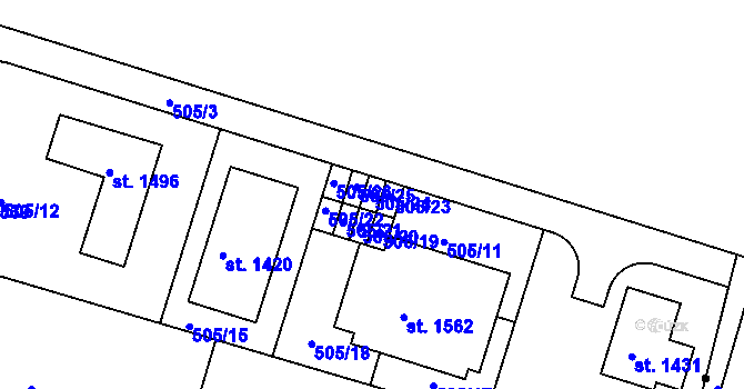 Parcela st. 505/24 v KÚ Třebeš, Katastrální mapa