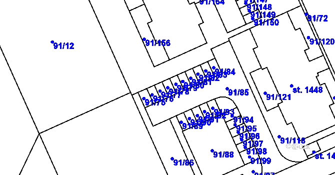 Parcela st. 91/78 v KÚ Třebeš, Katastrální mapa