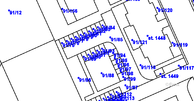 Parcela st. 91/92 v KÚ Třebeš, Katastrální mapa