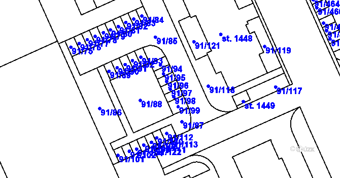Parcela st. 91/97 v KÚ Třebeš, Katastrální mapa