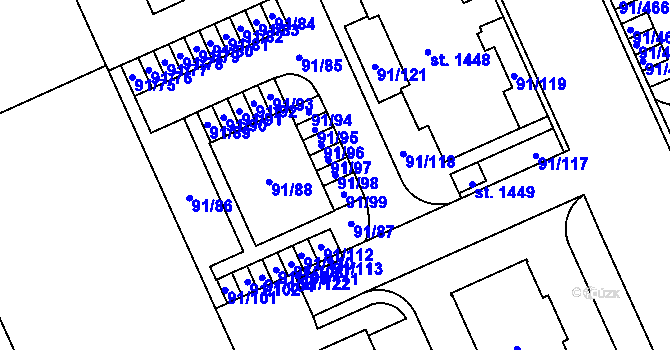 Parcela st. 91/98 v KÚ Třebeš, Katastrální mapa