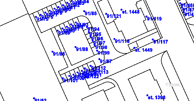 Parcela st. 91/99 v KÚ Třebeš, Katastrální mapa