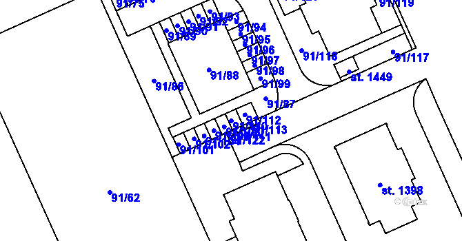 Parcela st. 91/110 v KÚ Třebeš, Katastrální mapa