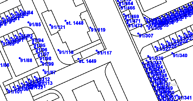 Parcela st. 91/117 v KÚ Třebeš, Katastrální mapa
