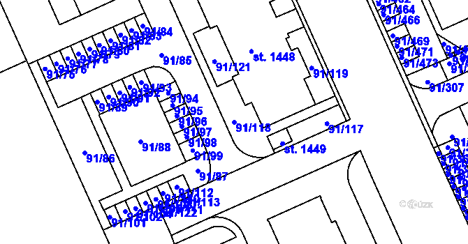 Parcela st. 91/118 v KÚ Třebeš, Katastrální mapa