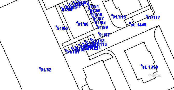 Parcela st. 91/111 v KÚ Třebeš, Katastrální mapa