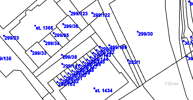 Parcela st. 299/142 v KÚ Třebeš, Katastrální mapa