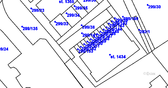 Parcela st. 299/151 v KÚ Třebeš, Katastrální mapa