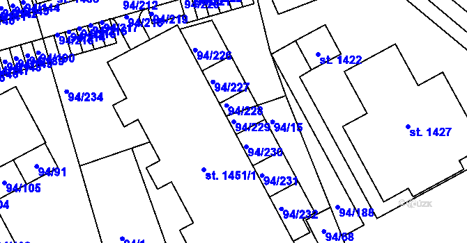 Parcela st. 94/229 v KÚ Třebeš, Katastrální mapa
